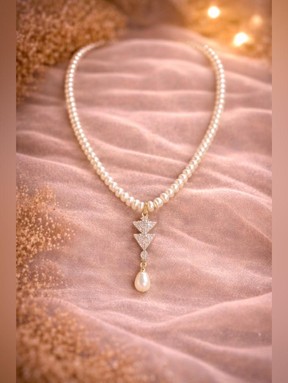 Genuine Freshwater Pearl Necklace Sparkling CZ Pendant Bridal Evening Elegance